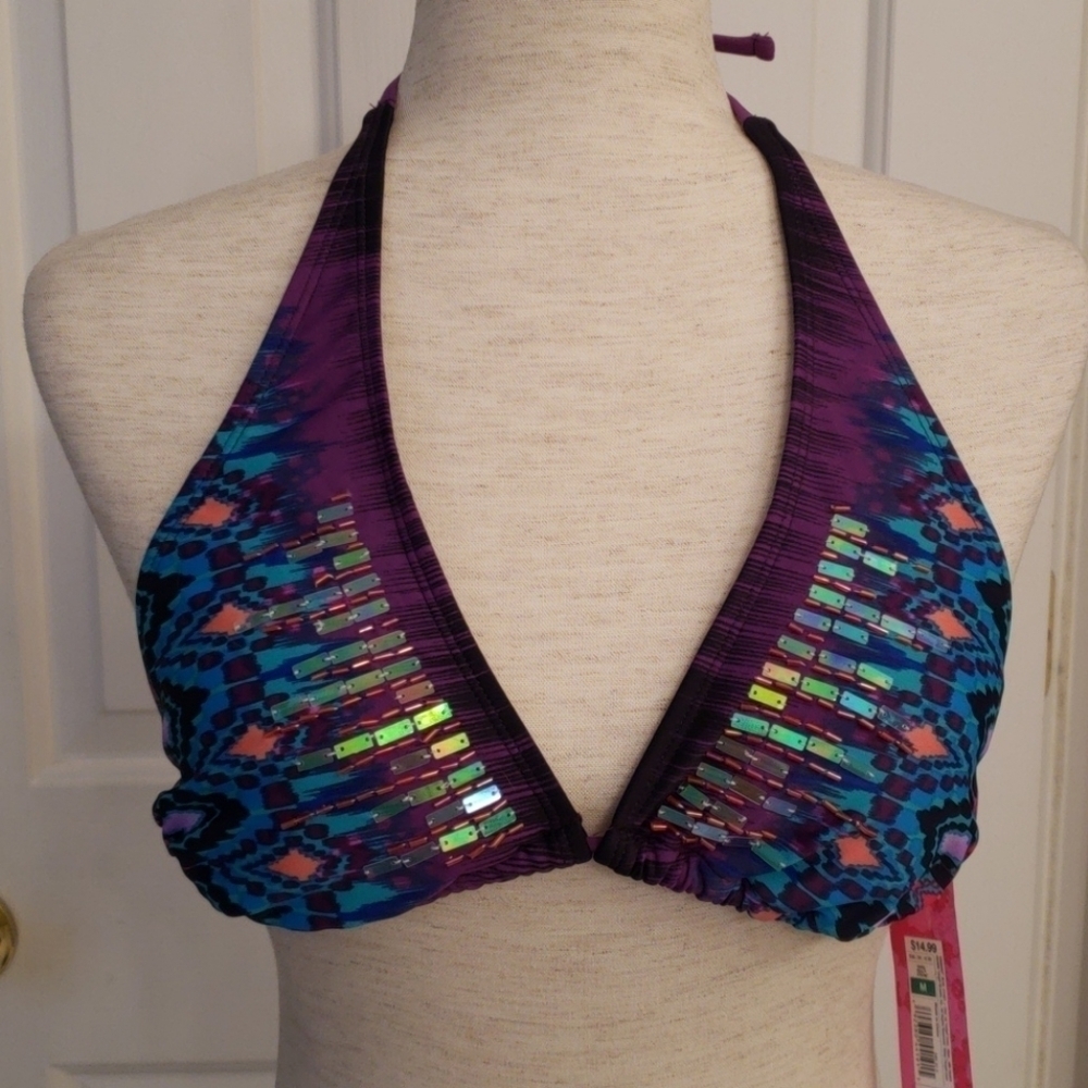 Purple Multicolored Bikini Top NWT